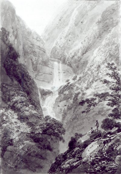 The Cascade of Minzapeezo, Watercolour by Samuel Davies after an Engraving by James Basire